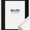Ramme Aluminium Blank Guld 40x50 cm - Passepartout Sort 29,7x42 cm (A3)