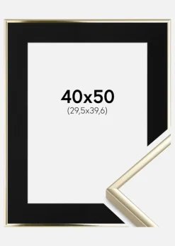Ramme Aluminium Blank Guld 40x50 cm - Passepartout Sort 12x16 inches