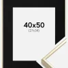 Ramme Aluminium Blank Guld 40x50 cm - Passepartout Sort 28x35 cm