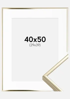 Ramme Aluminium Blank Guld 40x50 cm - Passepartout Hvid 30x40 cm