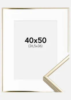 Ramme Aluminium Blank Guld 40x50 cm - Passepartout Hvid 27,5x37 cm