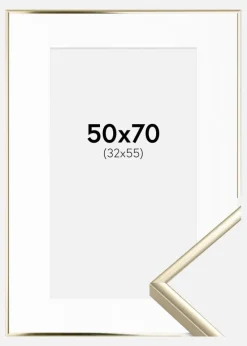 Ramme Aluminium Blank Guld 50x70 cm - Passepartout Hvid 33x56 cm