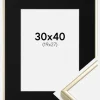 Ramme Aluminium Blank Guld 30x40 cm - Passepartout Sort 20x28 cm