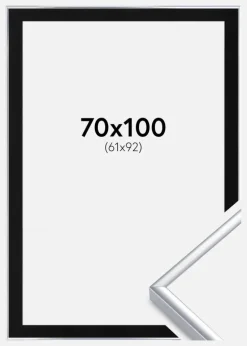 Ramme Aluminium Blank Sølv 70x100 cm - Passepartout Sort 62x93 cm