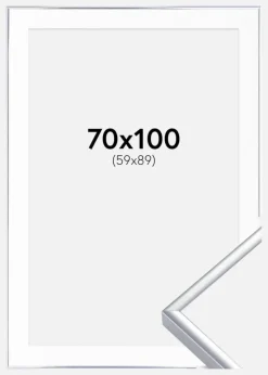 Ramme Aluminium Blank Sølv 70x100 cm - Passepartout Hvid 60x90 cm