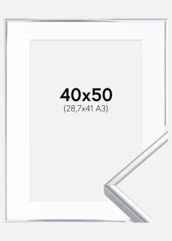 Ramme Aluminium Blank Sølv 40x50 cm - Passepartout Hvid 29,7x42 cm (A3)