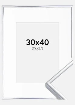 Ramme Aluminium Blank Sølv 30x40 cm - Passepartout Hvid 20x28 cm