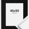 Ramme Aluminium Blank Sølv 40x50 cm - Passepartout Sort 27x35 cm