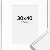 Ramme Aluminium Blank Sølv 30x40 cm - Passepartout Hvid 18x27 cm