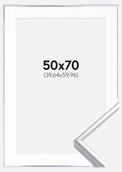 Ramme Aluminium Blank Sølv 50x70 cm - Passepartout Hvid 16x24 inches