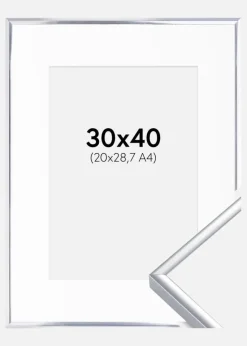 Ramme Aluminium Blank Sølv 30x40 cm - Passepartout Hvid 21x29,7 cm (A4)