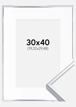 Ramme Aluminium Blank Sølv 30x40 cm - Passepartout Hvid 8x12 inches