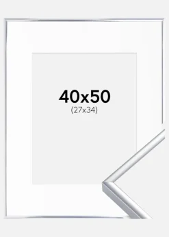 Ramme Aluminium Blank Sølv 40x50 cm - Passepartout Hvid 28x35 cm