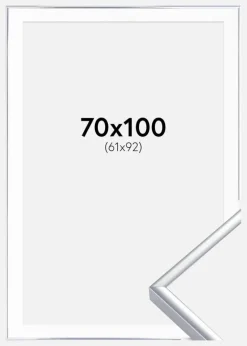 Ramme Aluminium Blank Sølv 70x100 cm - Passepartout Hvid 62x93 cm