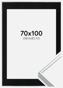 Ramme Aluminium Blank Sølv 70x100 cm - Passepartout Sort 59,4x84 cm (A1)