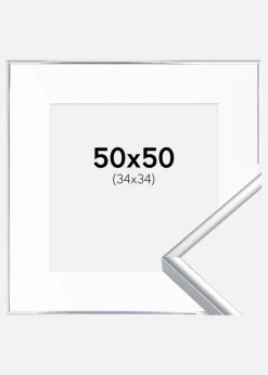 Ramme Aluminium Blank Sølv 50x50 cm - Passepartout Hvid 35x35 cm