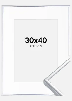 Ramme Aluminium Blank Sølv 30x40 cm - Passepartout Hvid 21x30 cm