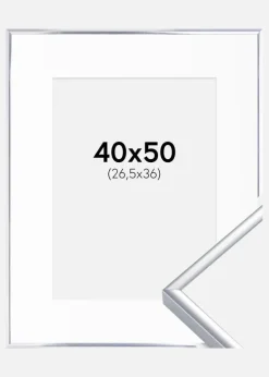 Ramme Aluminium Blank Sølv 40x50 cm - Passepartout Hvid 27,5x37 cm