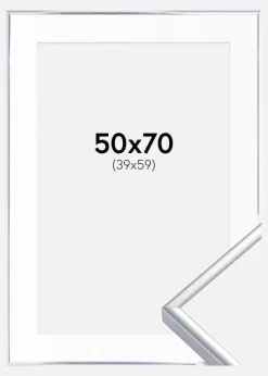 Ramme Aluminium Blank Sølv 50x70 cm - Passepartout Hvid 40x60 cm