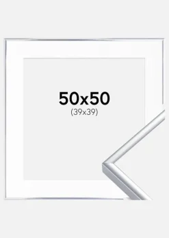 Ramme Aluminium Blank Sølv 50x50 cm - Passepartout Hvid 40x40 cm