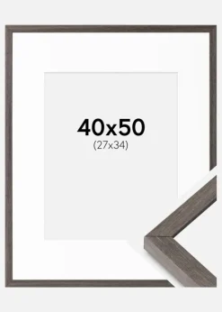 Ramme Ares grå Eg 40x50 cm - Passepartout Hvid 28x35 cm