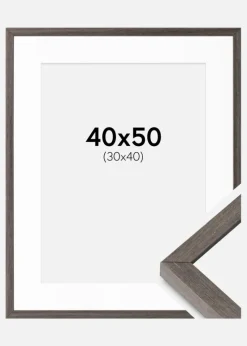 Ramme Ares grå Eg 40x50 cm - Passepartout Hvid 31x41 cm