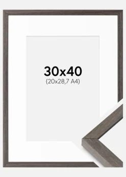 Ramme Ares grå Eg 30x40 cm - Passepartout Hvid 21x29,7 cm