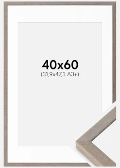 Ramme Ares Grå 40x60 cm - Passepartout Hvid 32,9x48,3 cm