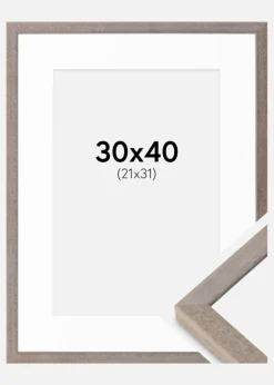 Ramme Ares Grå 30x40 cm - Passepartout Hvid 22x32 cm