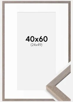 Ramme Ares Grå 40x60 cm - Passepartout Hvid 25x50 cm