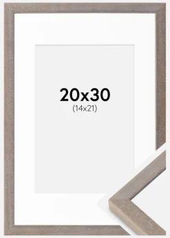 Ramme Ares Grå 20x30 cm - Passepartout Hvid 15x22 cm