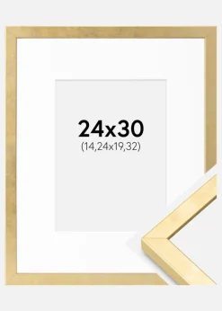 Ramme Ares Guld 24x30 cm - Passepartout Hvid 6x8 inches