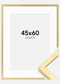 Ramme Ares Guld 45x60 cm - Passepartout Hvid 34x48 cm