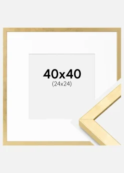 Ramme Ares Guld 40x40 cm - Passepartout Hvid 25x25 cm