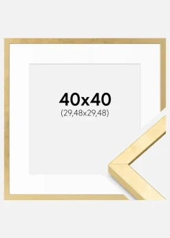 Ramme Ares Guld 40x40 cm - Passepartout Hvid 12x12 inches