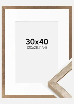 Ramme Ares Messing 30x40 cm - Passepartout Hvid 21x29,7 cm