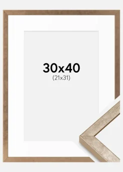Ramme Ares Messing 30x40 cm - Passepartout Hvid 22x32 cm