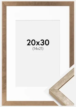 Ramme Ares Messing 20x30 cm - Passepartout Hvid 15x22 cm