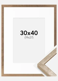 Ramme Ares Messing 30x40 cm - Passepartout Hvid 20x28 cm