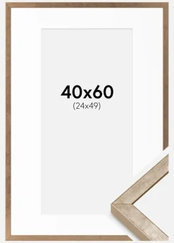 Ramme Ares Messing 40x60 cm - Passepartout Hvid 25x50 cm