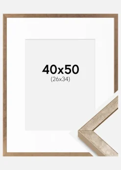 Ramme Ares Messing 40x50 cm - Passepartout Hvid 27x35 cm