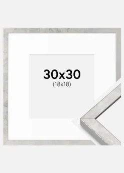 Ramme Ares Sølv 30x30 cm - Passepartout Hvid 19x19 cm