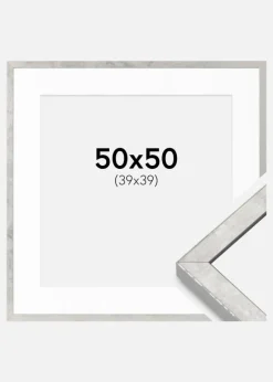 Ramme Ares Sølv 50x50 cm - Passepartout Hvid 40x40 cm