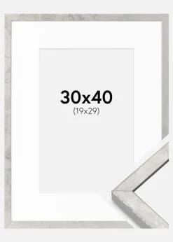 Ramme Ares Sølv 30x40 cm - Passepartout Hvid 20x30 cm