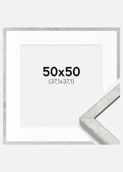 Ramme Ares Sølv 50x50 cm - Passepartout Hvid 15x15 inches