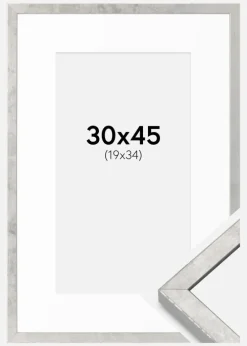 Ramme Ares Sølv 30x45 cm - Passepartout Hvid 20x35 cm