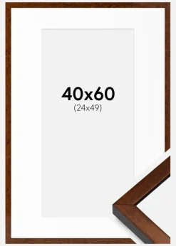 Ramme Ares valnød 40x60 cm - Passepartout Hvid 25x50 cm