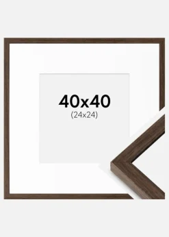 Ramme Ares Valnød 40x40 cm - Passepartout Hvid 25x25 cm