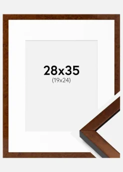Ramme Ares valnød 28x35 cm - Passepartout Hvid 20x25 cm
