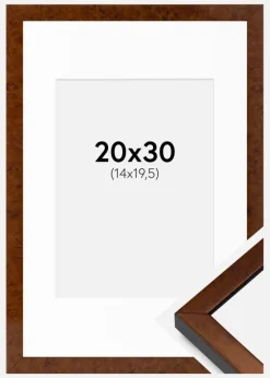 Ramme Ares valnød 20x30 cm - Passepartout Hvid 15x21 cm